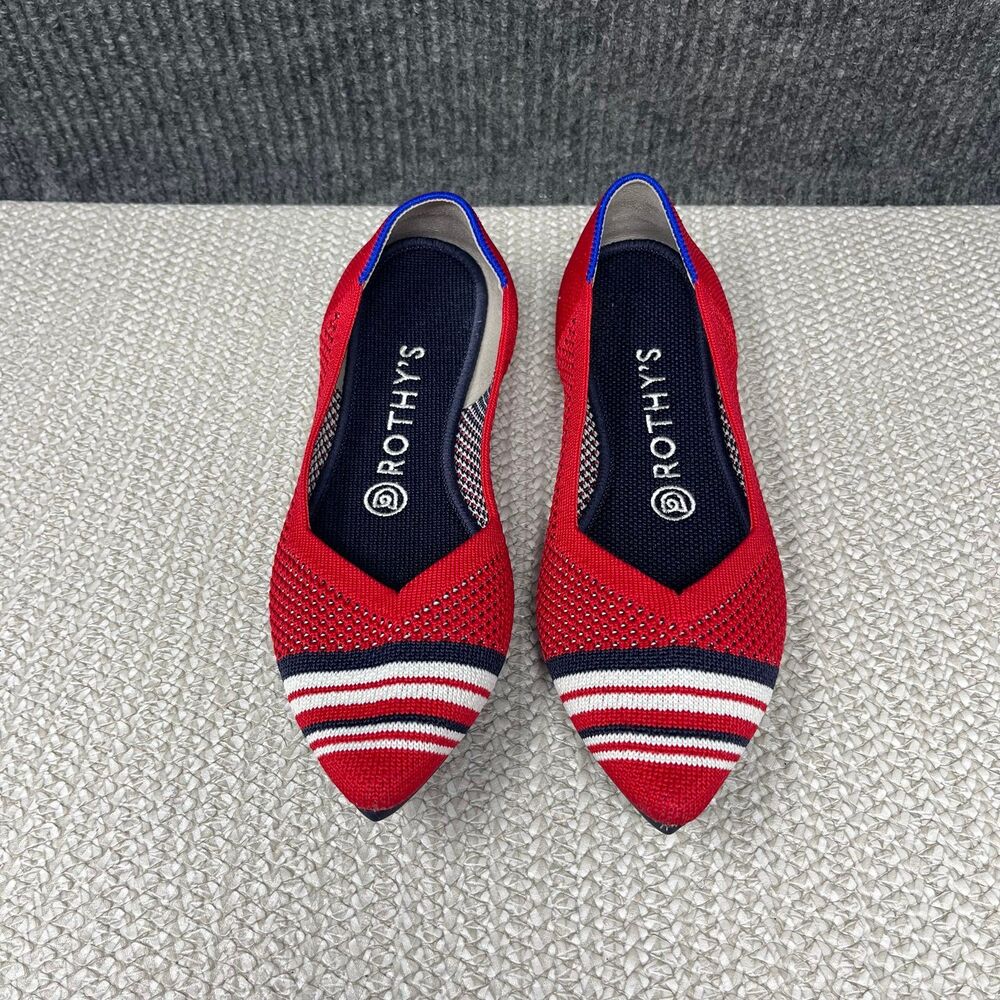 Rothy’s The Point Flats Loafers Cherry Stripe Retired Knit Pattern Women’s 7.5